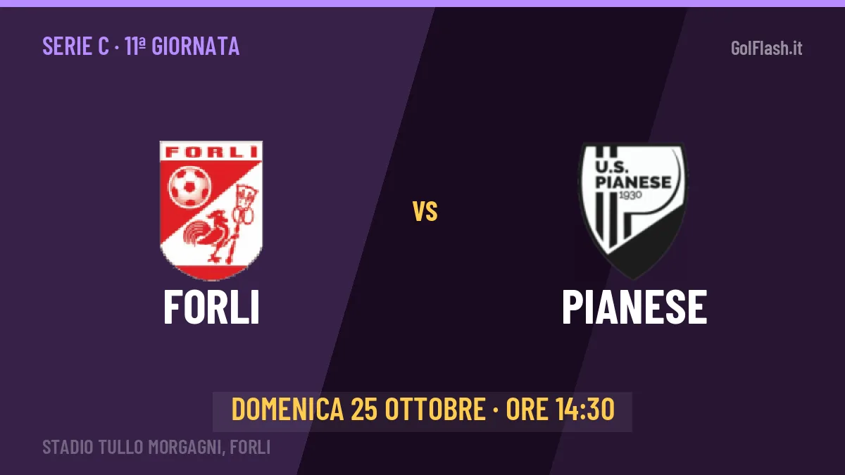 Forli-Pianese Serie C 11ª giornata: orario, TV, streaming e probabili formazioni