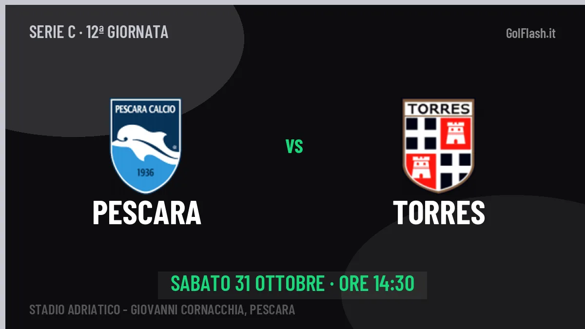 Pescara-Torres, Serie C: probabili formazioni, quote e dove vedere la partita in TV e streaming