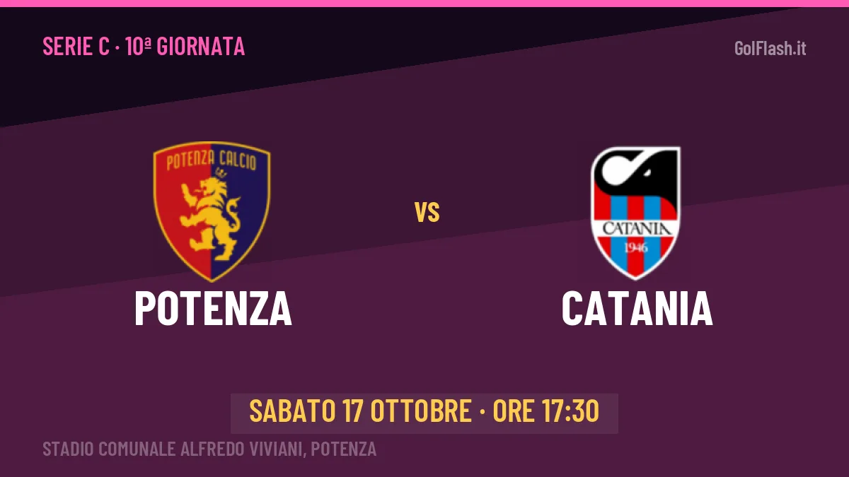 Potenza-Catania Serie C 10ª giornata: orario, TV, streaming e probabili formazioni