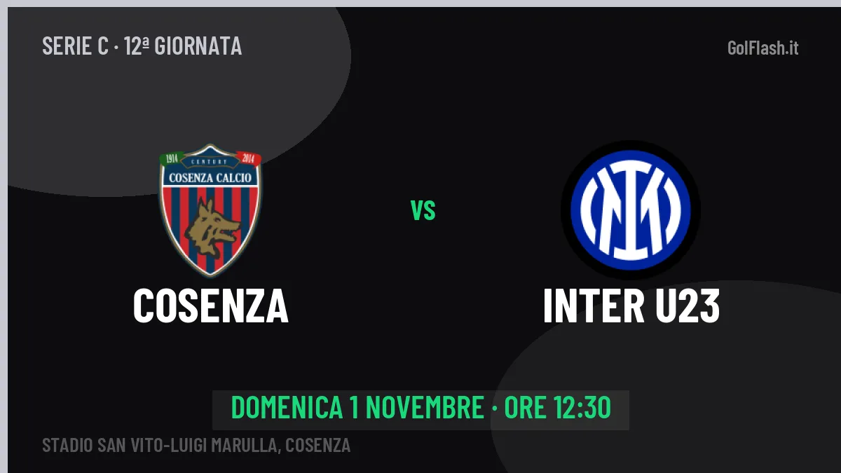 Cosenza Inter U23 in streaming: dove vedere la partita, orario e probabili formazioni