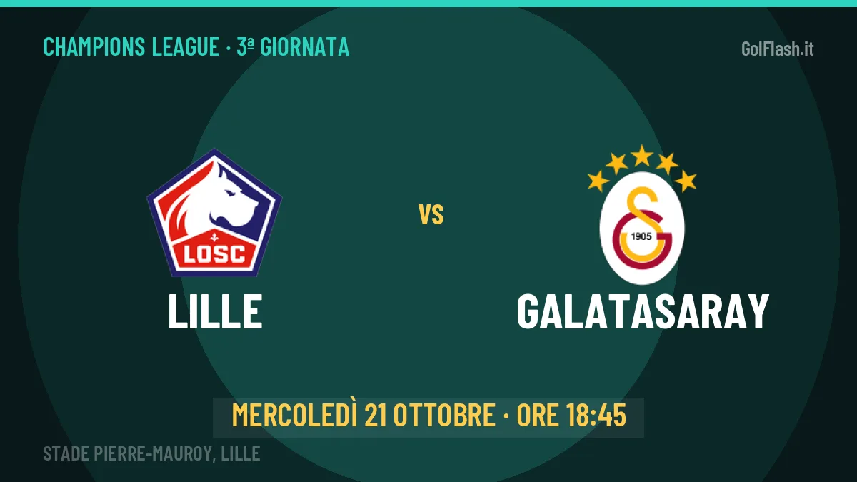 Lille Galatasaray in streaming: dove vedere la partita, orario e probabili formazioni