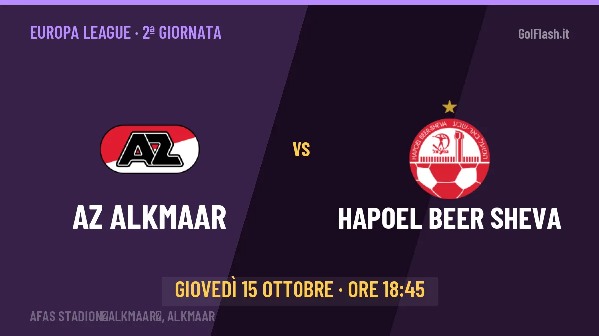 Dove vedere AZ Alkmaar-Hapoel Beer Sheva in TV e streaming: orario, canale e formazioni