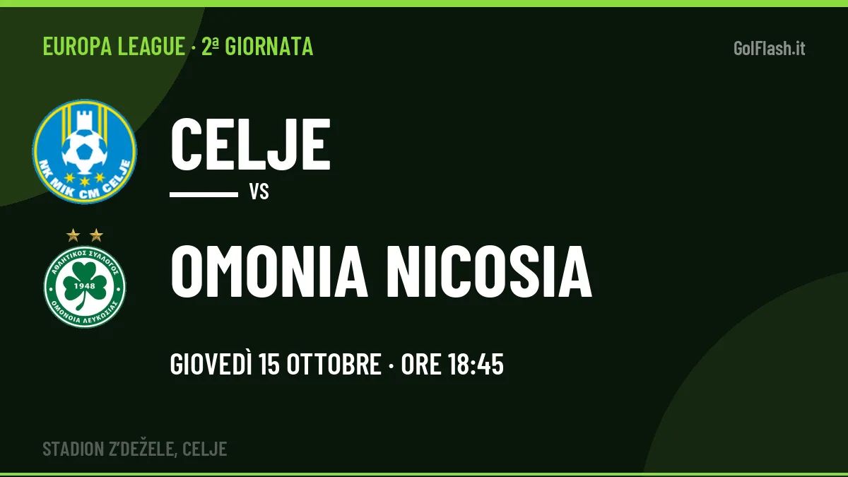 Celje-Omonia Nicosia (gio 15/10 ore 18:45): probabili formazioni, statistiche e quote